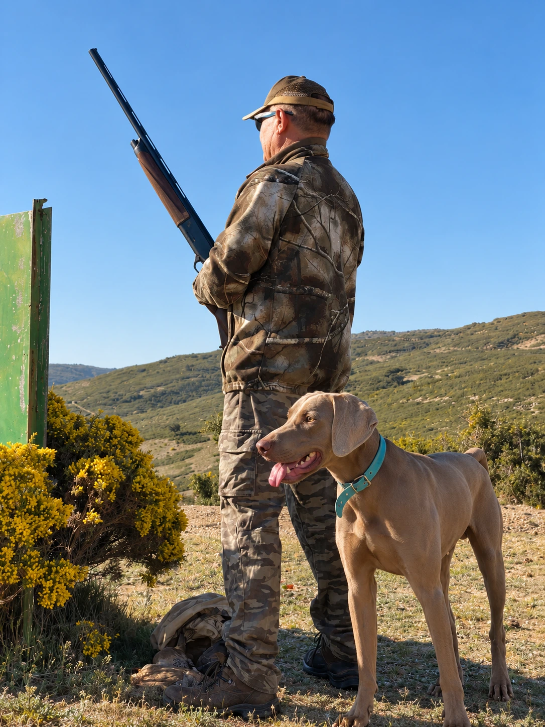 Chasseur et chien lors d’une battue à la perdrix rouge dans la province de Castellón